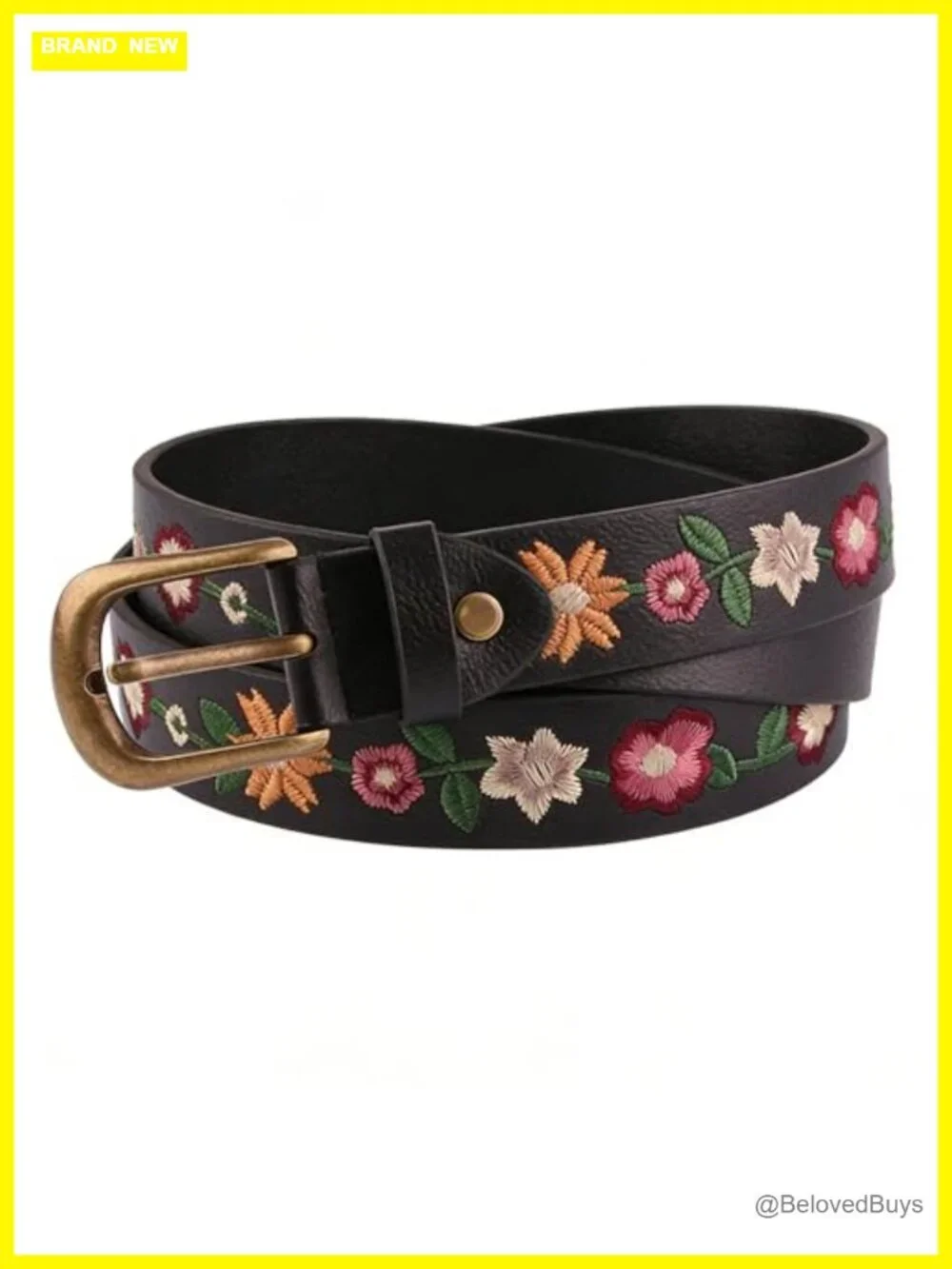 Women's Floral-Embroidered Faux Leather Belt, PU Leather Vintage Boho Waist Belt